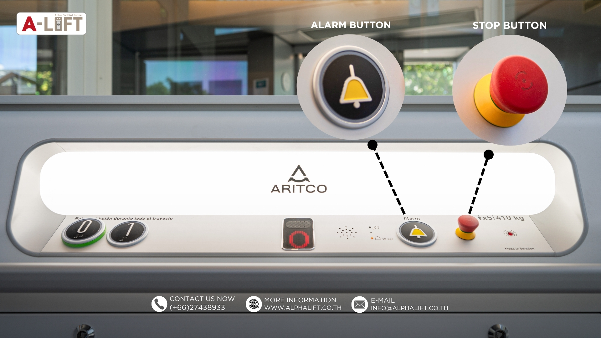 ปุ่มหยุดฉุกเฉินและปุ่มสัญญาณเตือนของลิฟต์บ้าน Aritco เพื่อความปลอดภัยของผู้ใช้งานในทุกสถานการณ์