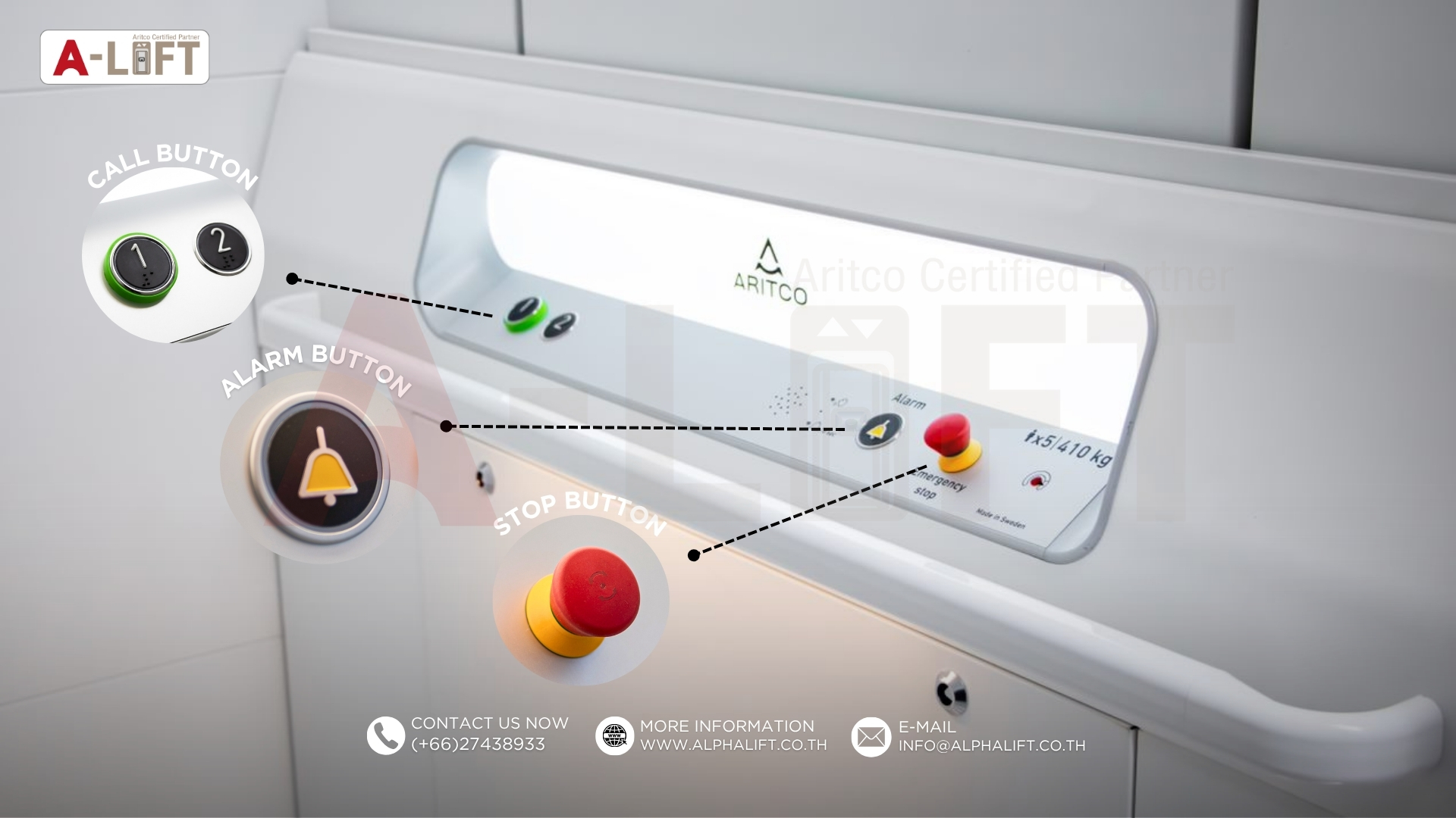 แผงควบคุมลิฟต์ Aritco PublicLift Access ลิฟต์โดยสารสาธารณะจากสวีเดน ติดตั้งโดยแอลฟา-ลิฟต์ ประเทศไทย