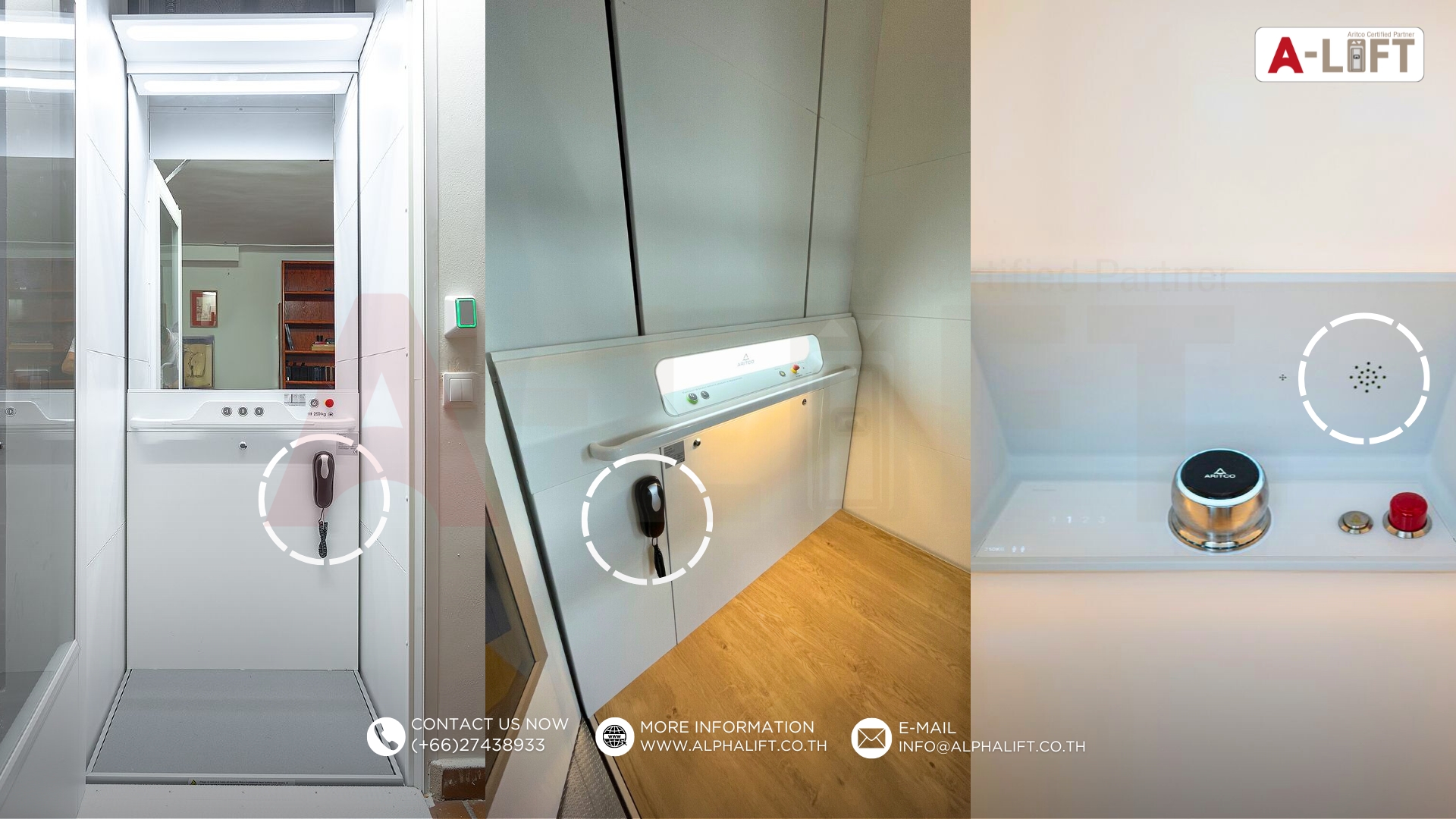 ระบบโทรฉุกเฉินของลิฟต์บ้าน Aritco เชื่อมต่ออัตโนมัติสำหรับขอความช่วยเหลือในกรณีฉุกเฉิน
