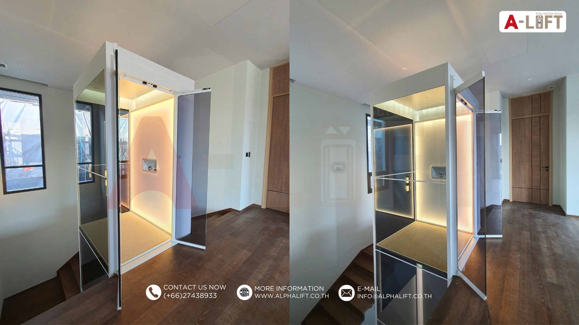 ลิฟต์บ้าน Aritco HomeLift S12 ดีไซน์กระจกหรู ติดตั้งภายในบ้านพักส่วนตัว ย่านพัฒนาการ กรุงเทพฯ