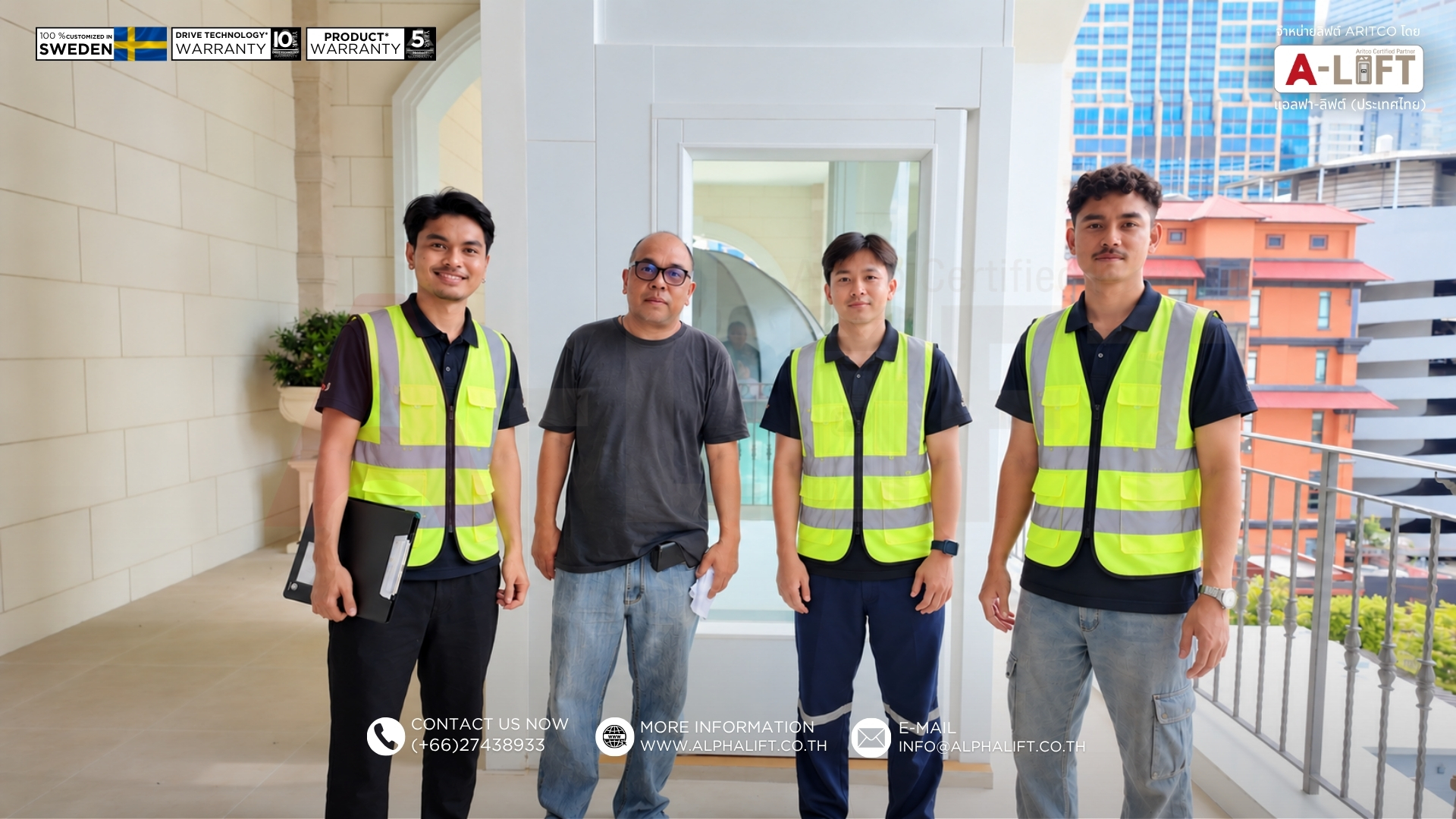 ทีมวิศวกร Alpha-Lift ตรวจสอบและส่งมอบงานติดตั้งลิฟต์ Aritco ร่วมกับลูกค้า