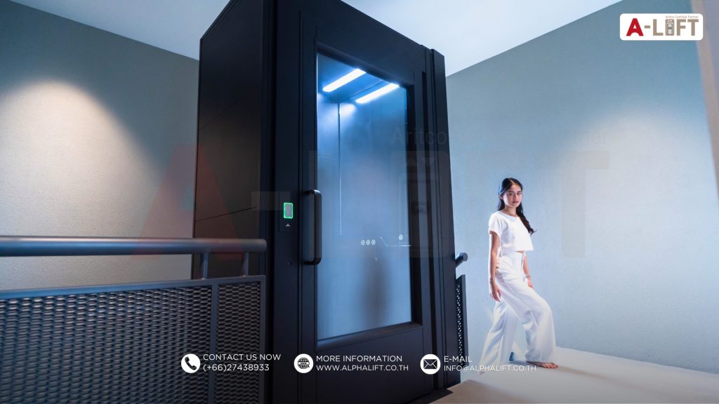 ลิฟต์บ้าน Aritco HomeLift Compact ติดตั้งภายในอาคารสำนักงานขนาดเล็ก 3 ชั้น ประหยัดพื้นที่ ดีไซน์เรียบหรู