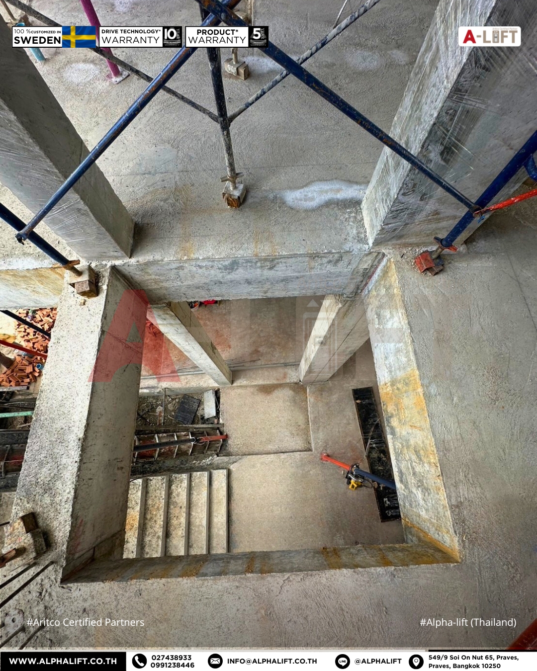 การเตรียมช่องเปิดทะลุจากมุมมองชั้น 2 สำหรับติดตั้งลิฟต์บ้าน Aritco HomeLift Access