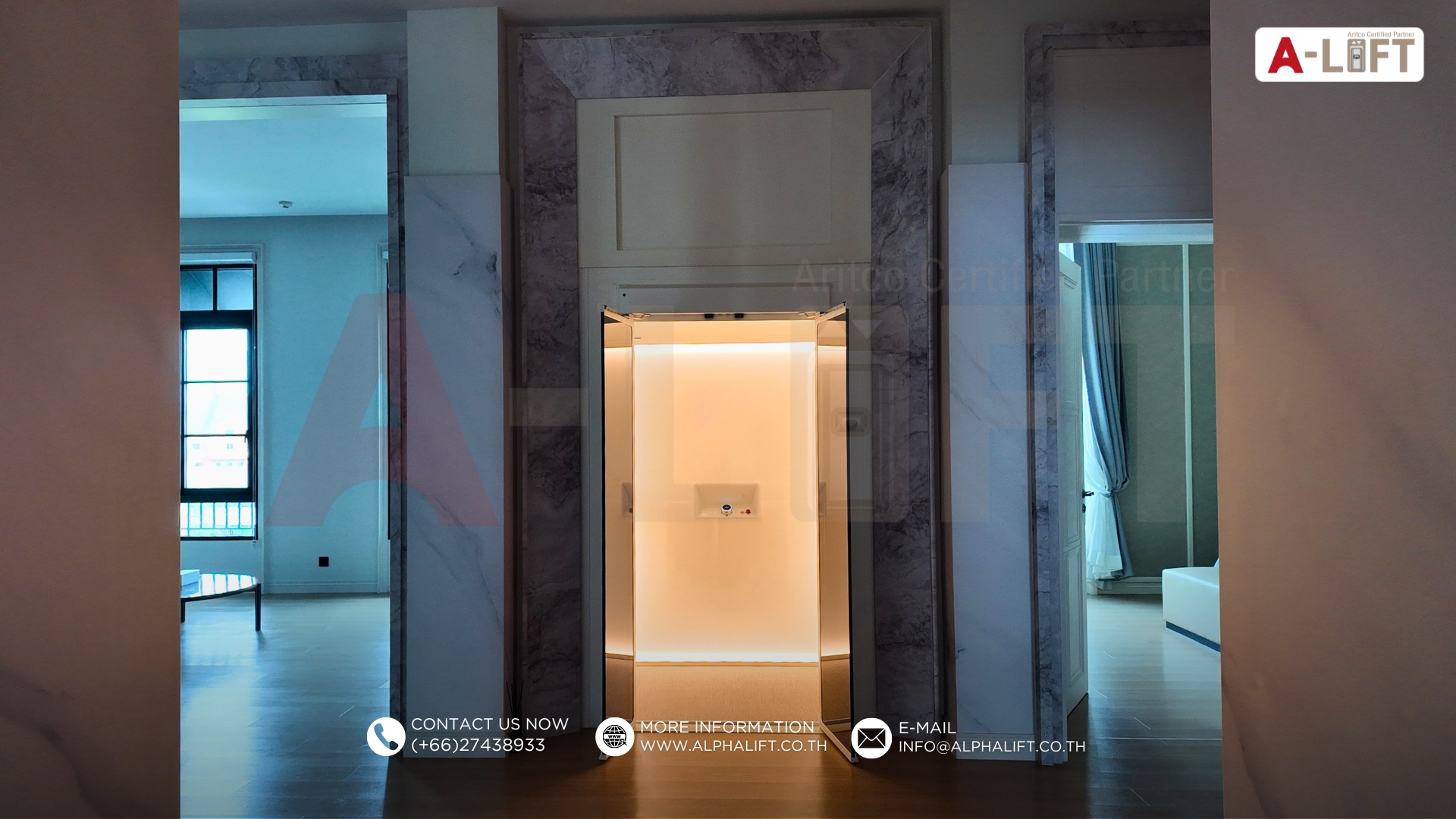 ติดตั้งลิฟต์บ้าน Aritco HomeLift S15 รุ่นพรีเมียมจากสวีเดน ในบ้าน 3 ชั้น ที่ปทุมธานี ประเทศไทย มาตรฐานระดับโลก