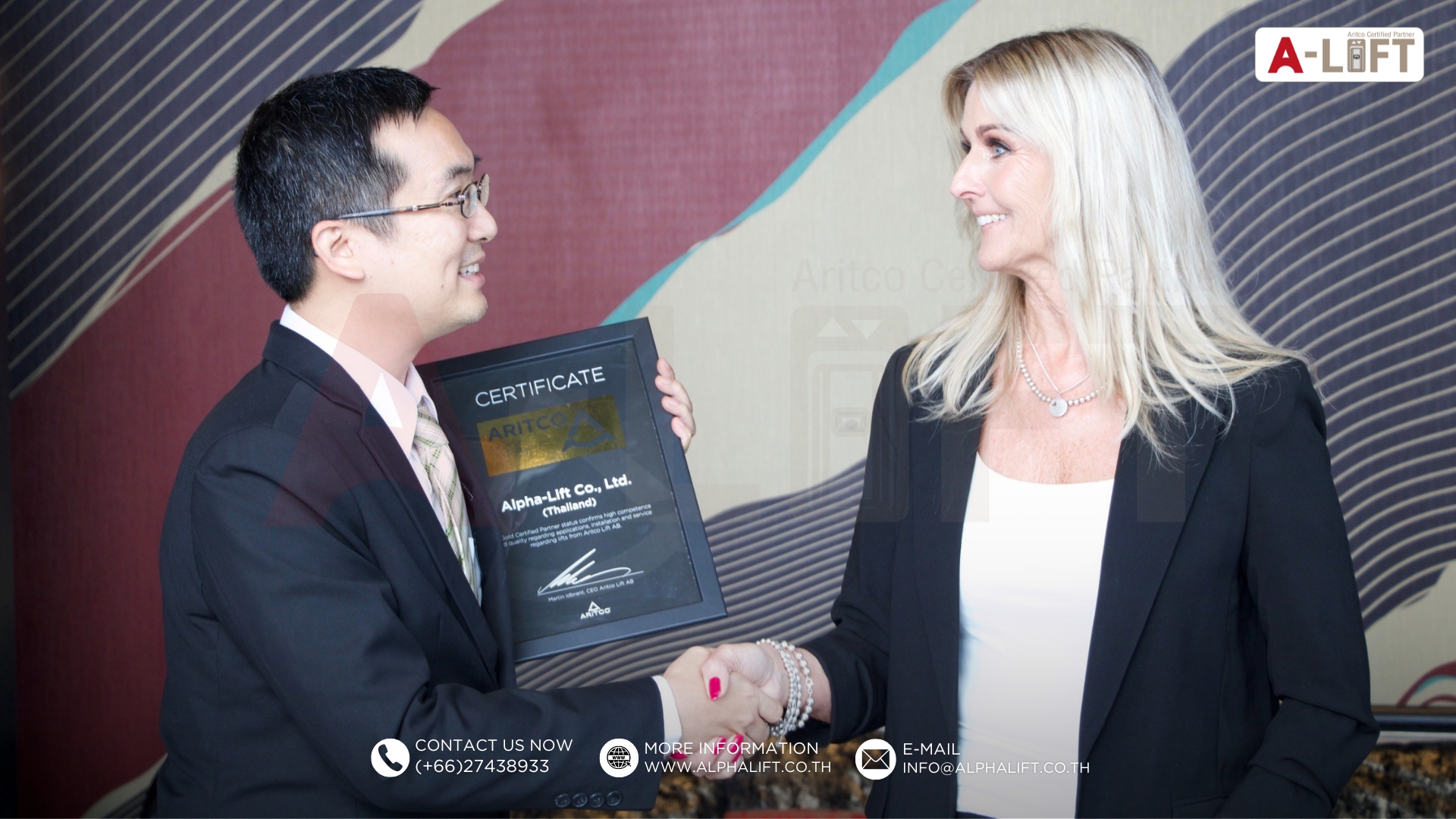 การทำงานร่วมกันระหว่าง Aritco จากสวีเดน และแอลฟา-ลิฟต์ (ประเทศไทย) ตัวแทนที่ได้รับการรับรองสำหรับตลาดประเทศไทย