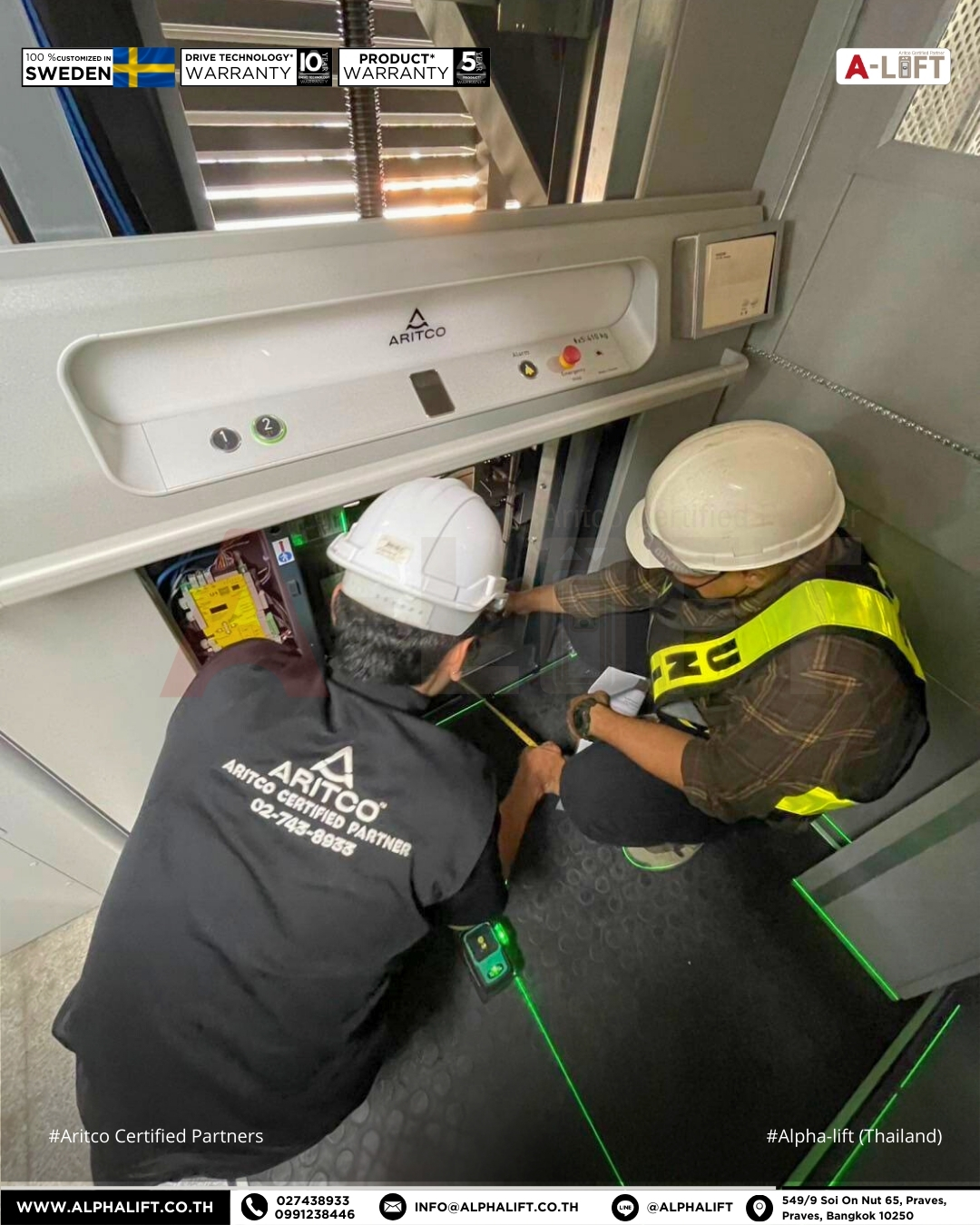 วิศวกรของแอลฟา-ลิฟต์ (ประเทศไทย) ตรวจสอบระบบลิฟต์อย่างละเอียดก่อนส่งมอบงาน