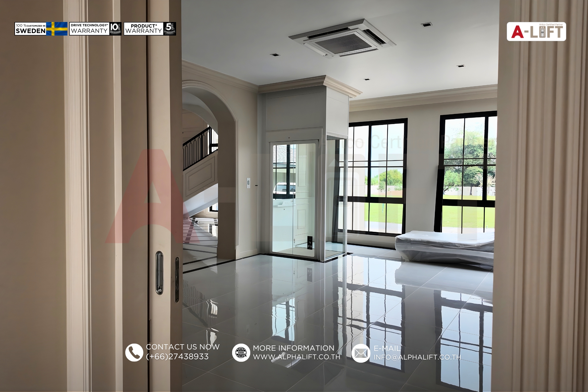 ลิฟต์บ้าน 2 ชั้น สุดหรู Aritco HomeLift Compact จากสวีเดน ติดตั้งโดยแอลฟา-ลิฟต์ (ประเทศไทย)