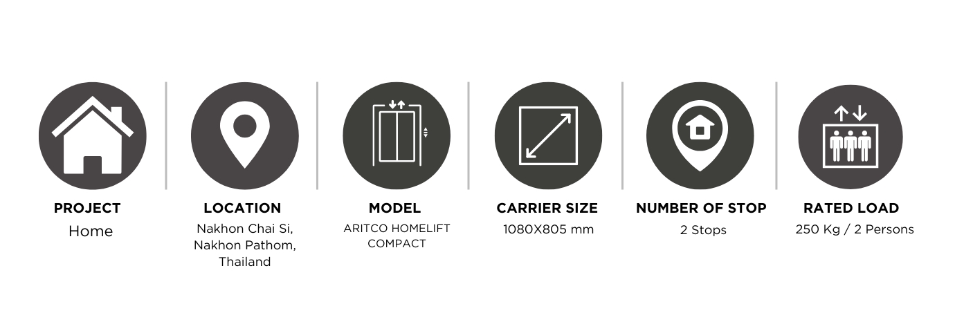 ข้อมูลรายละเอียดการติดตั้งลิฟต์บ้าน 2 ชั้น ย่านนครชัยศรี จังหวัดนครปฐม ประเทศไทย
