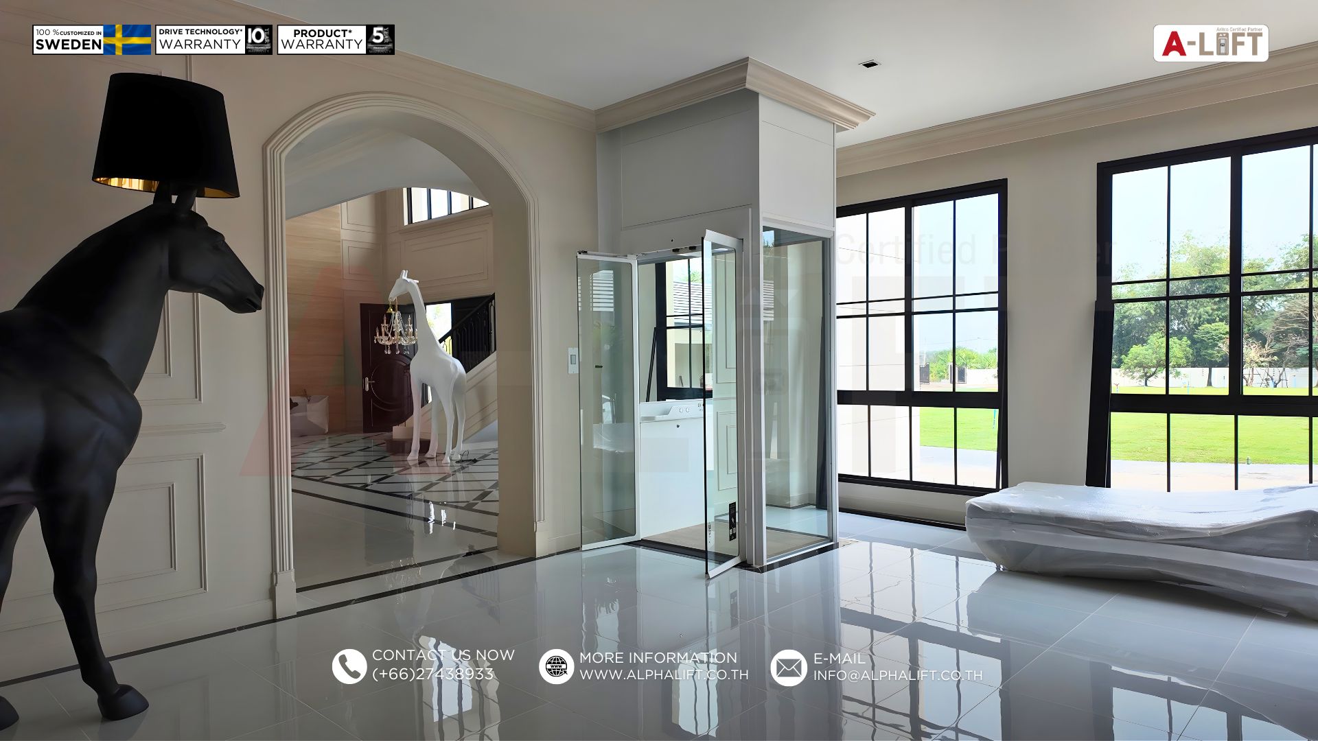 ลิฟต์บ้านระบบสกรู Aritco HomeLift Compact ติดตั้งภายในบ้านพักอาศัย 2 ชั้น จังหวัดนครปฐม