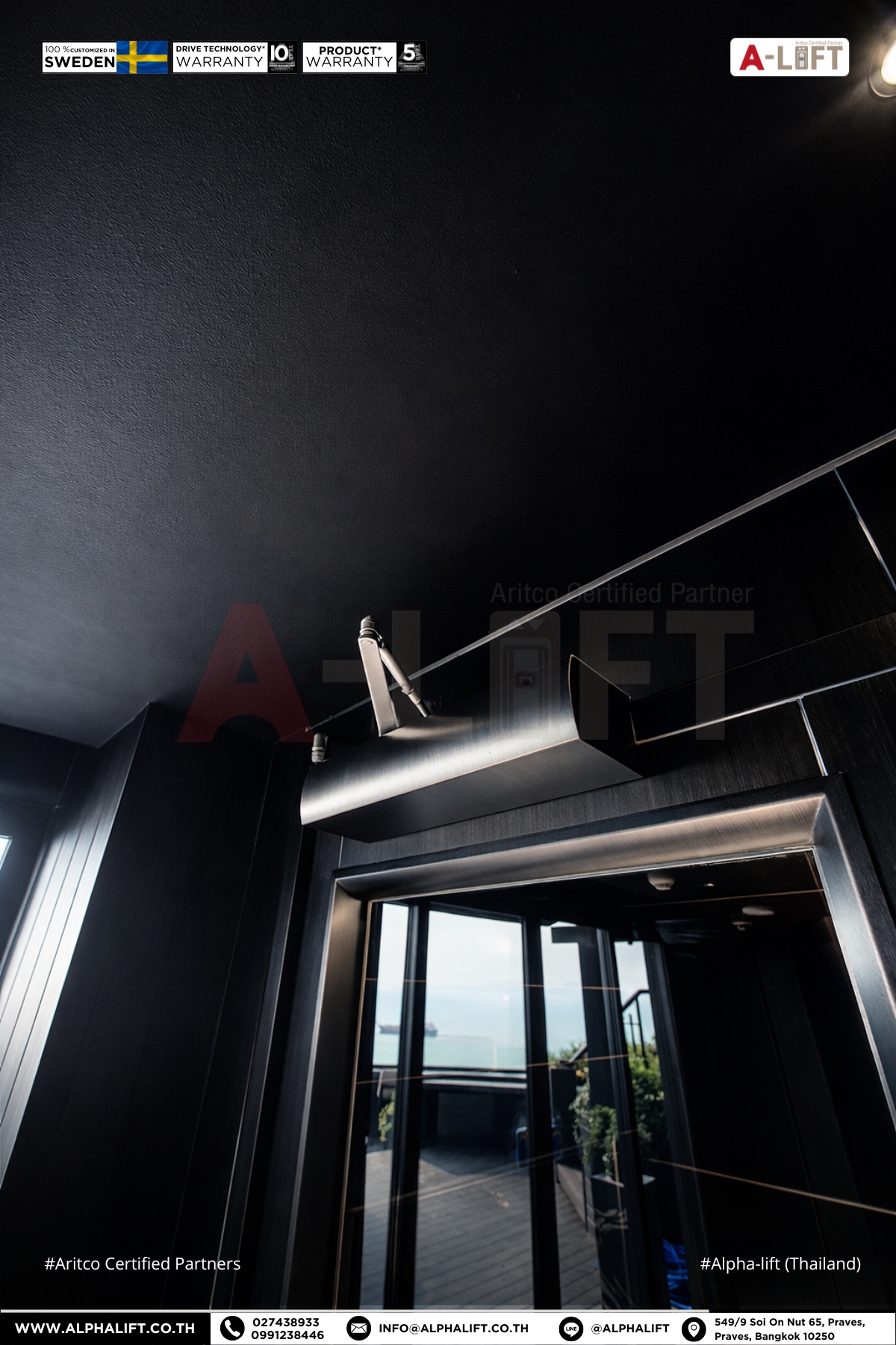 ระบบประตูเปิดปิดอัตโนมัติของลิฟต์ Aritco PublicLift Access ในร้านอาหารโรงแรมหรู พัทยา