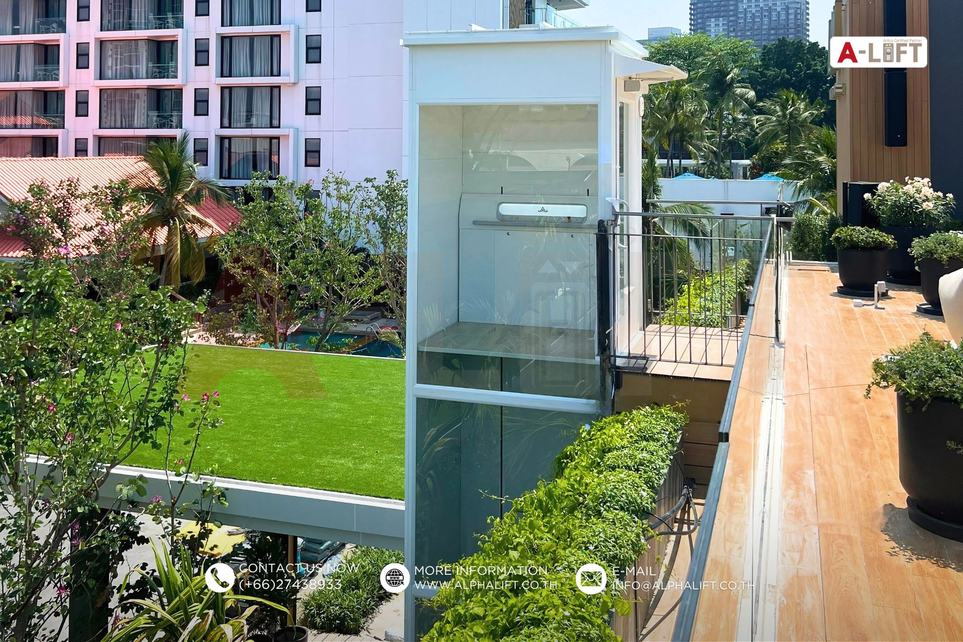 ลิฟต์ Aritco ติดตั้งภายนอกอาคาร พร้อมเชื่อมต่อการใช้งานระหว่างชั้นอย่างสะดวก