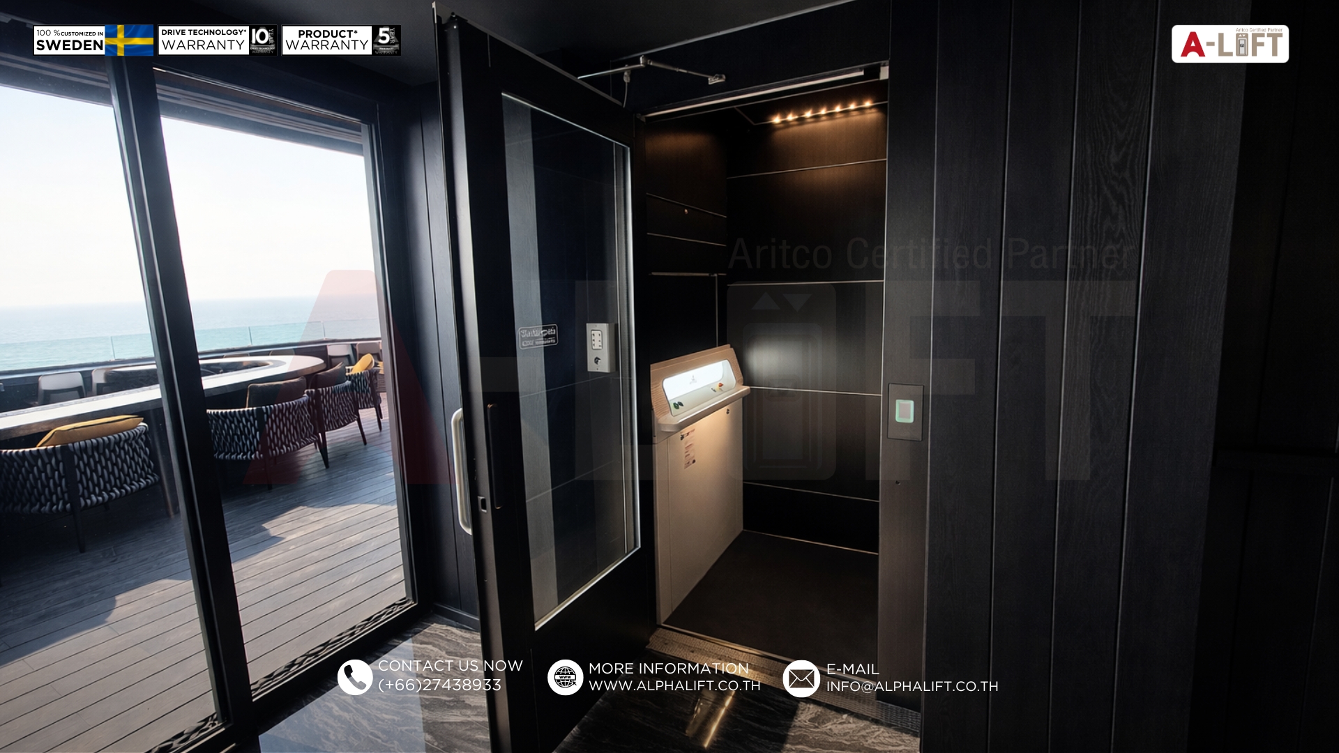 ลิฟต์ Aritco ติดตั้งภายในร้านอาหารของโรงแรมหรู ย่านพัทยา ชลบุรี โดยแอลฟา-ลิฟต์ (ประเทศไทย)