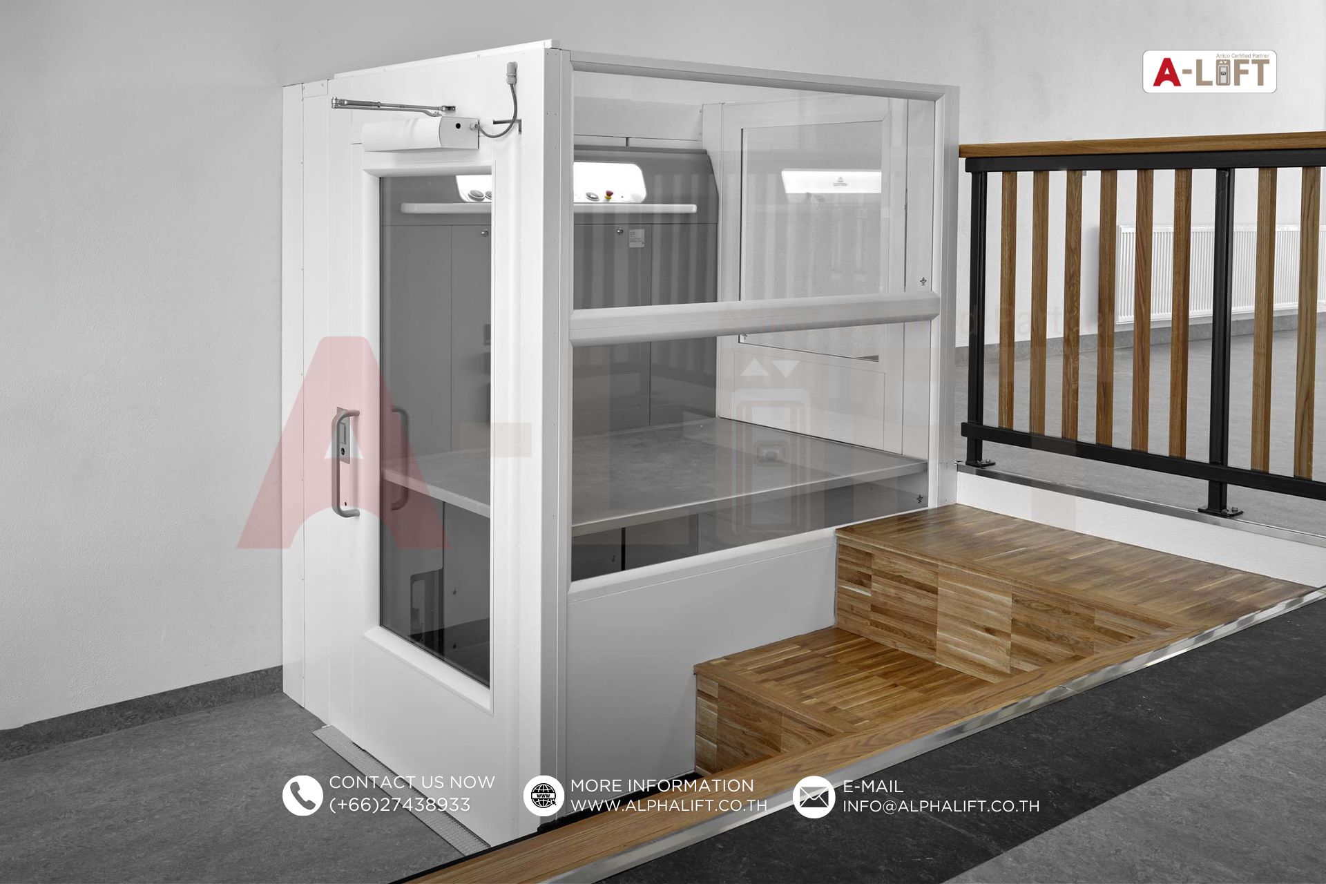 ลิฟต์ Aritco แบบยกสูงไม่มาก รองรับผู้ใช้รถเข็นวีลแชร์และการเชื่อมต่อพื้นที่ต่างระดับ