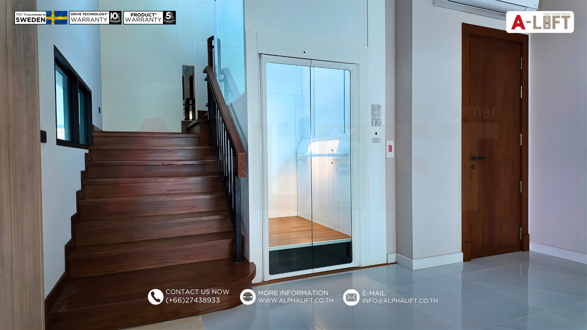 ลิฟต์บ้าน Aritco HomeLift Access ระบบสกรูจากสวีเดน ติดตั้งภายในบ้านพักหรู 2 ชั้น ย่านบางนา กรุงเทพ