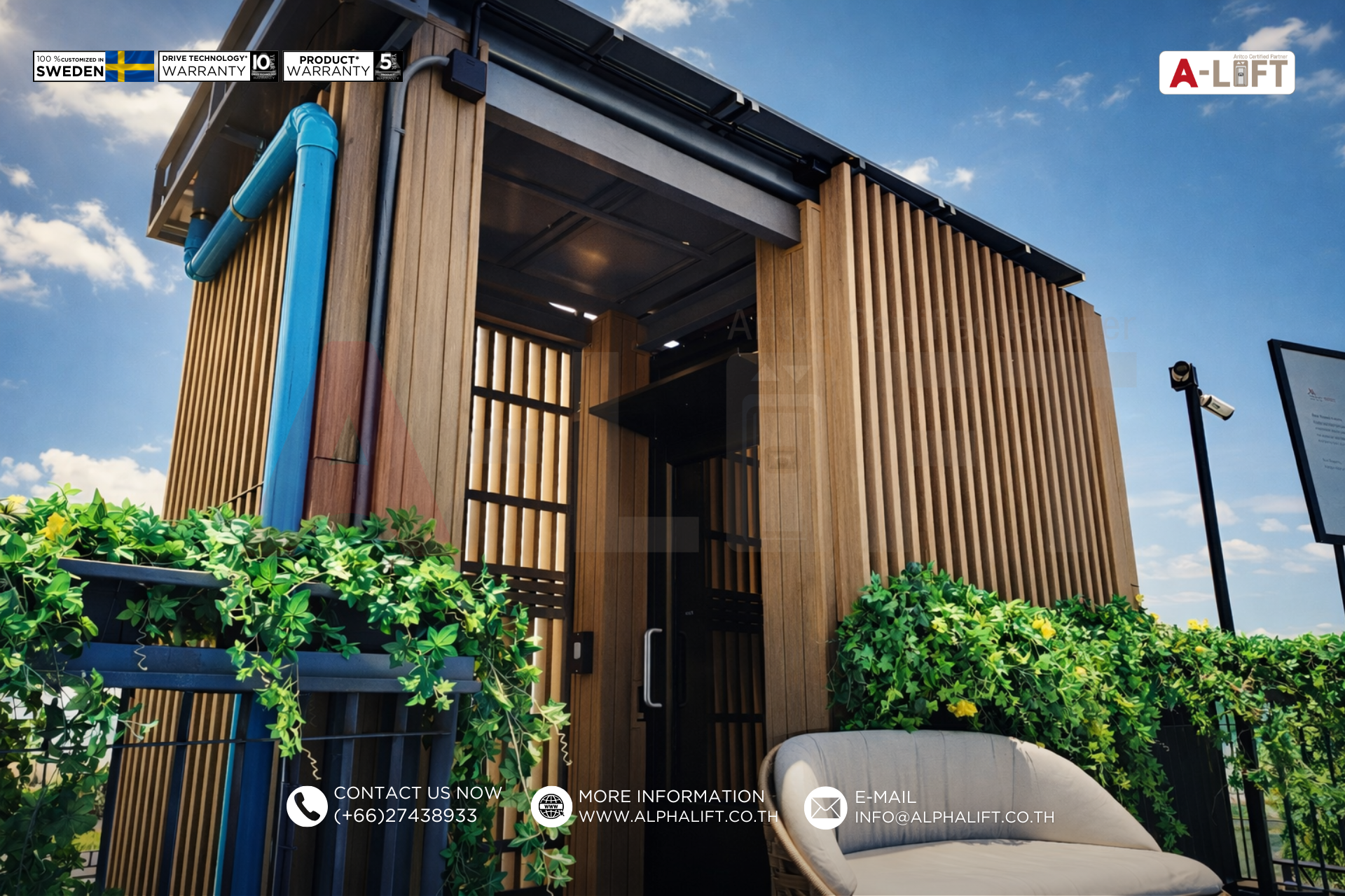 Aritco PublicLift Access ลิฟต์ภายนอกอาคารบริเวณชั้นบนสุด เชื่อมต่อโซนสวนน้ำของโรงแรม จอมเทียน พัทยา