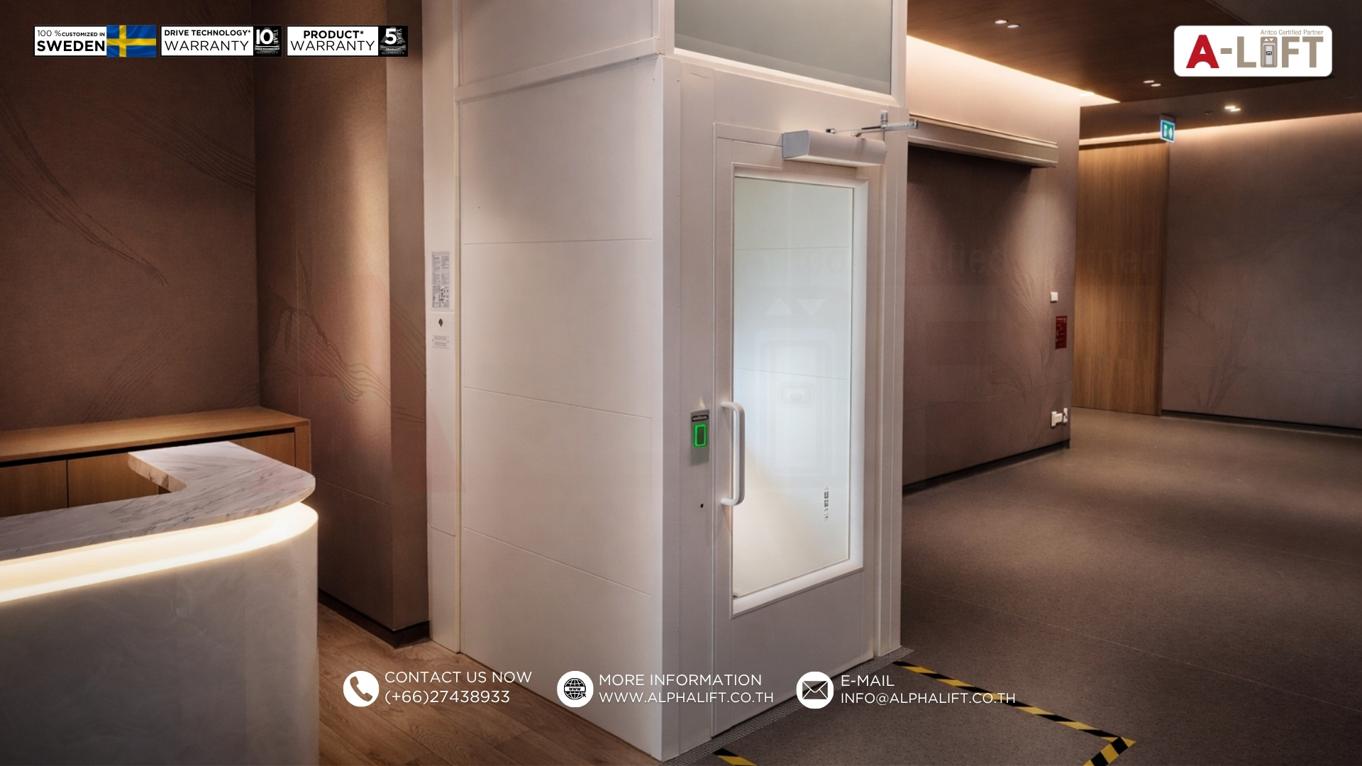 ผลงานติดตั้งลิฟต์ Aritco PublicLift Access โดย Alpha Lift Thailand ลิฟต์แพลตฟอร์มจากสวีเดน ดีไซน์ทันสมัย เหมาะสำหรับอาคารและพื้นที่ที่ต้องการการเข้าถึงสะดวก