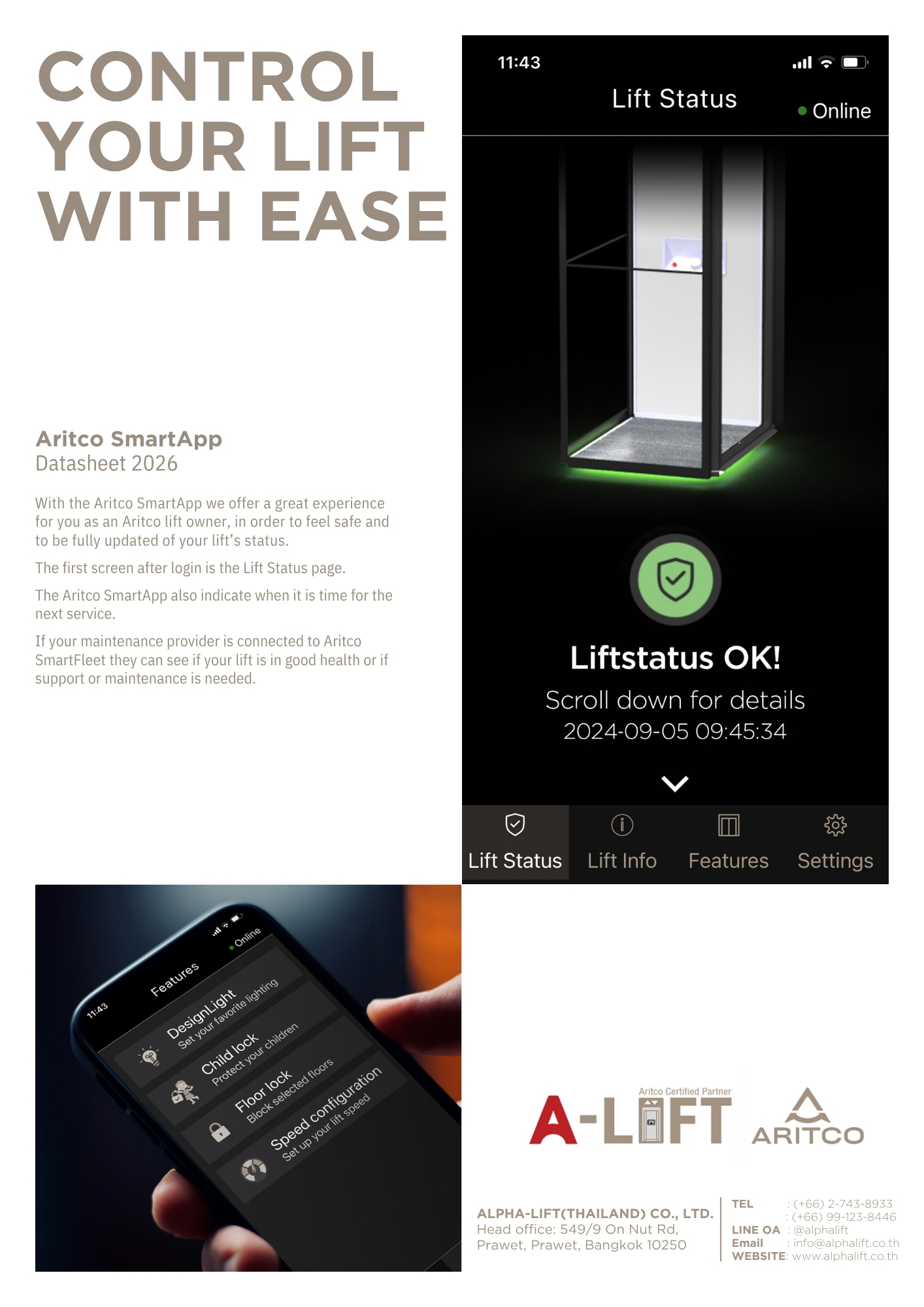 Datasheet Aritco SmartApp สำหรับระบบควบคุมและติดตามการใช้งานลิฟต์ Aritco ผ่านสมาร์ทโฟน